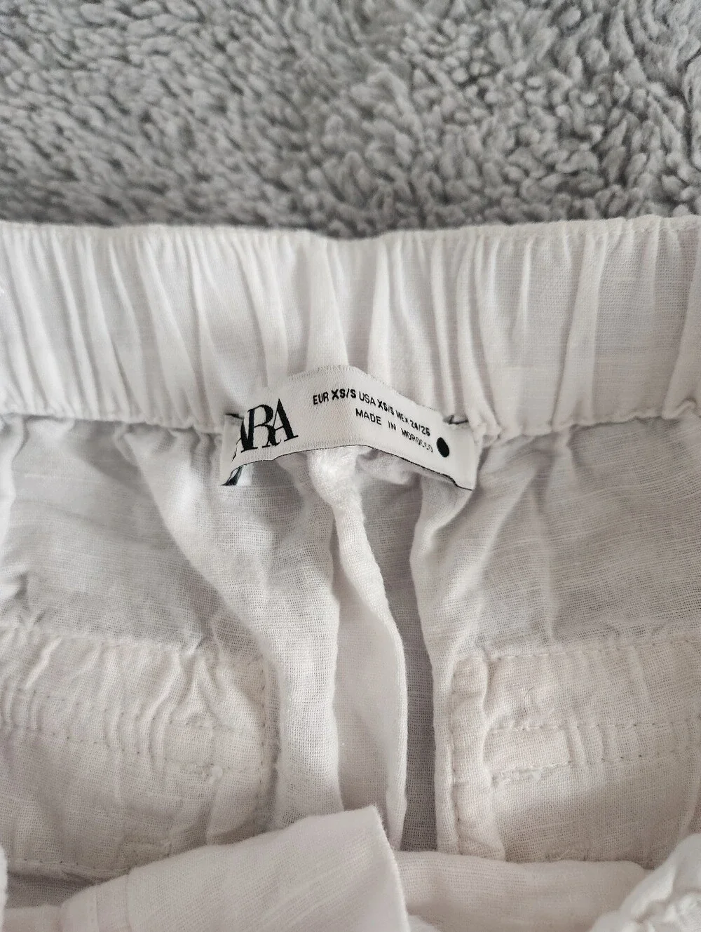 White Drawstring Linen Blend Pants